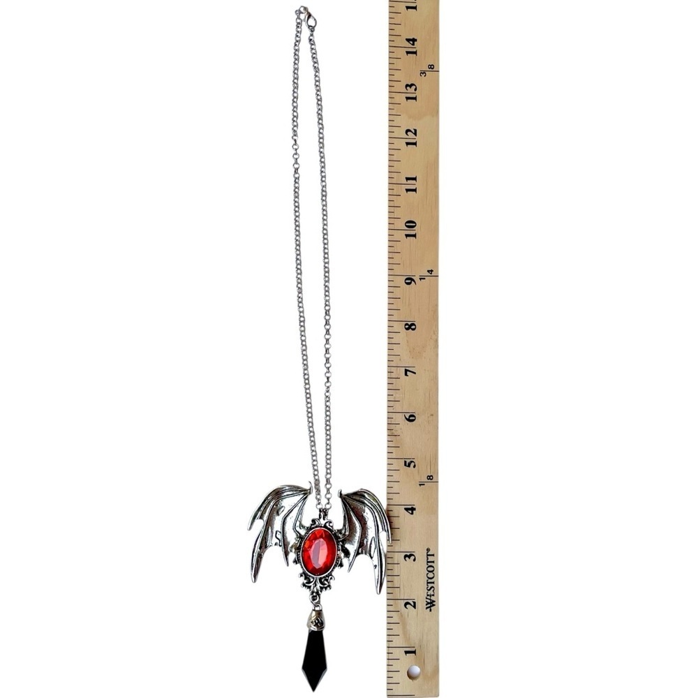 Witchy Gothic Bat Necklace Vampire Red Crystal Pendant Halloween Cosplay - Picture 7 of 10